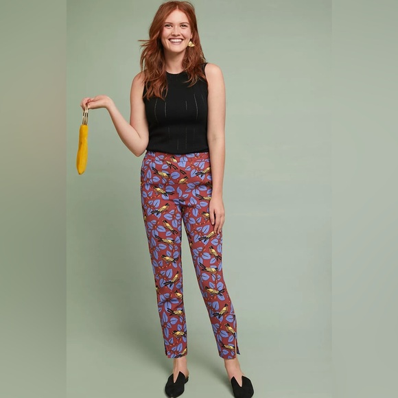 Anthropologie The Essential Slim Trousers bird print‎ size large - Picture 1 of 9